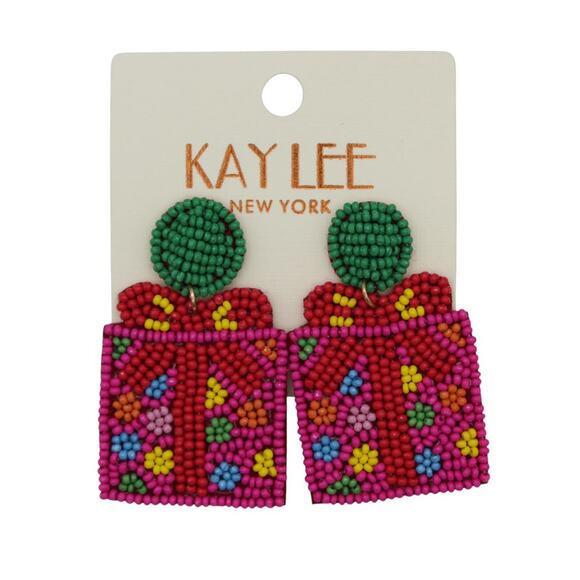 Kay Lee Christmas Present Gift Seed Bead Earrings - Picture 1 of 2